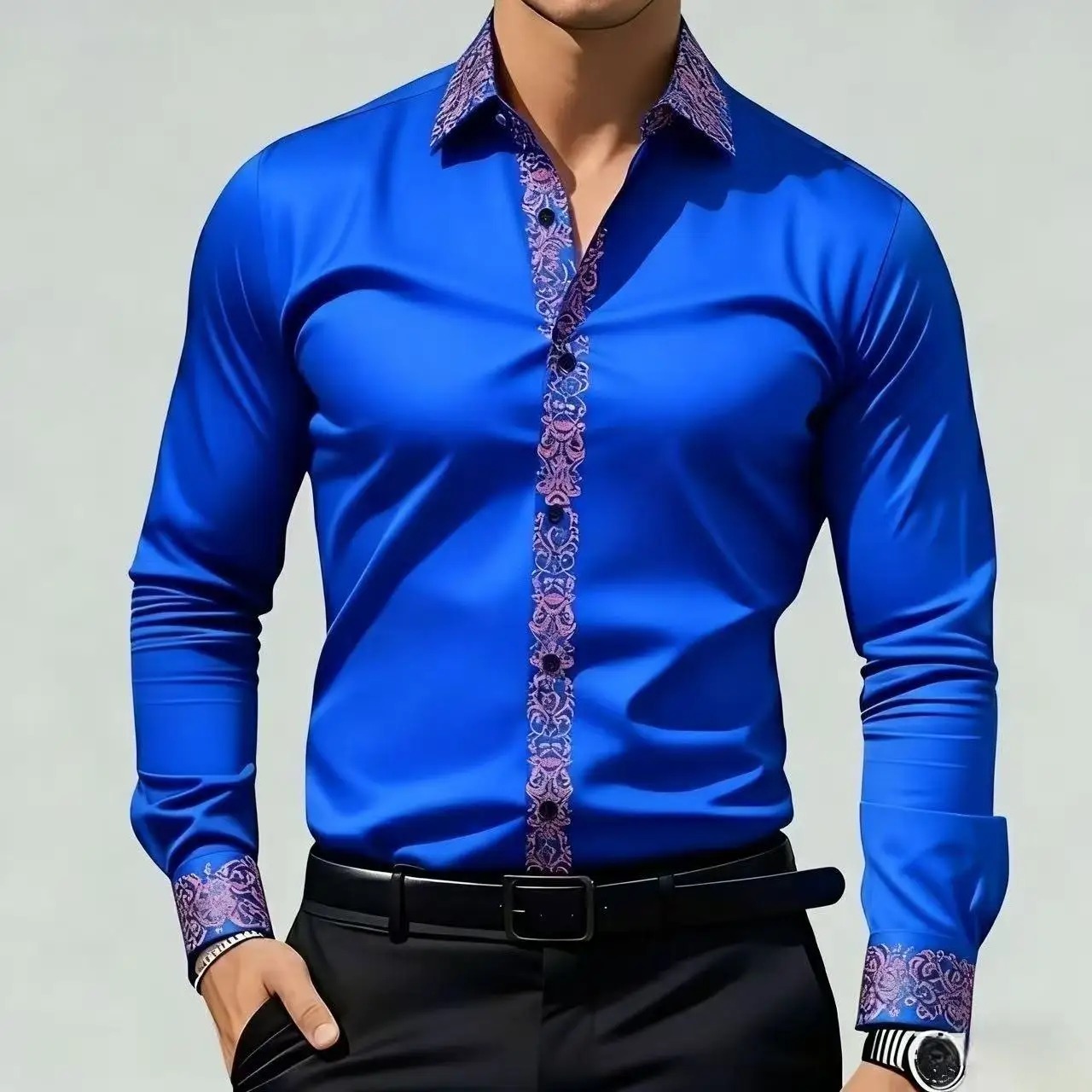 Men'S Formal Ethnic Wear - Erkek Etnik Stil Baskılı Gömlek, Uzun
