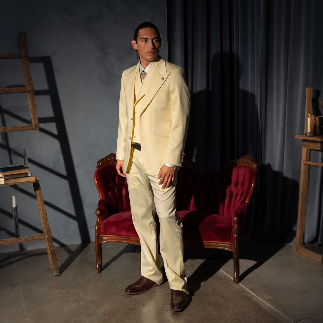 Men'S Formal Evening Wear - Resmi Erkek Krem 3 Parça Takım