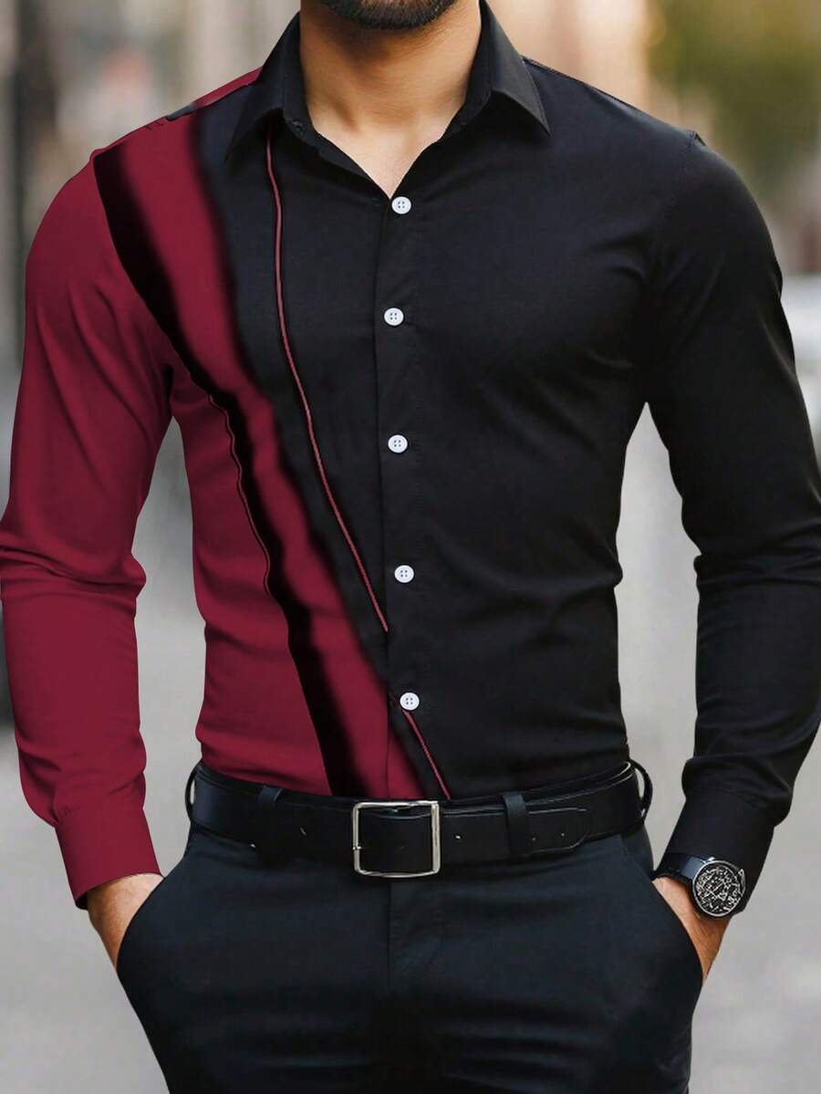 Men Formal Office Wear Shirts - Manfinity Mode Erkek Çizgili Tek Düğmeli