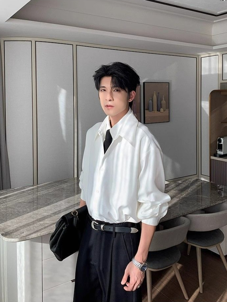 Men Formal Office Wear Shirts - Sonbaharlık Günlük Giyim İçin Erkek Patchwork