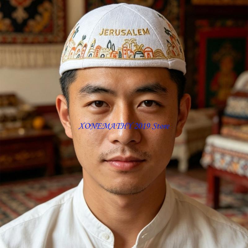 Men'S Formal Ethnic Wear - F42F Sanatları Pamuk Yuvarlak Yarmulke Şapka
