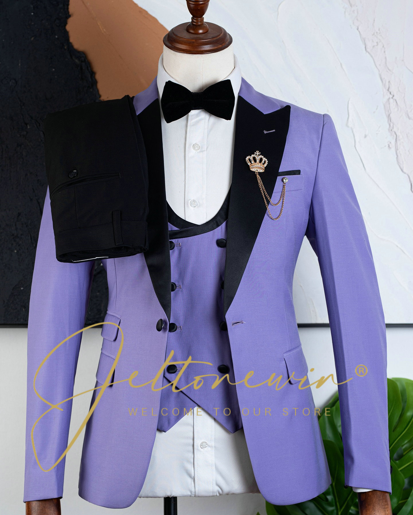 Men'S Formal Evening Wear - Erkek Mor Üç Parçalı Smokin Takım