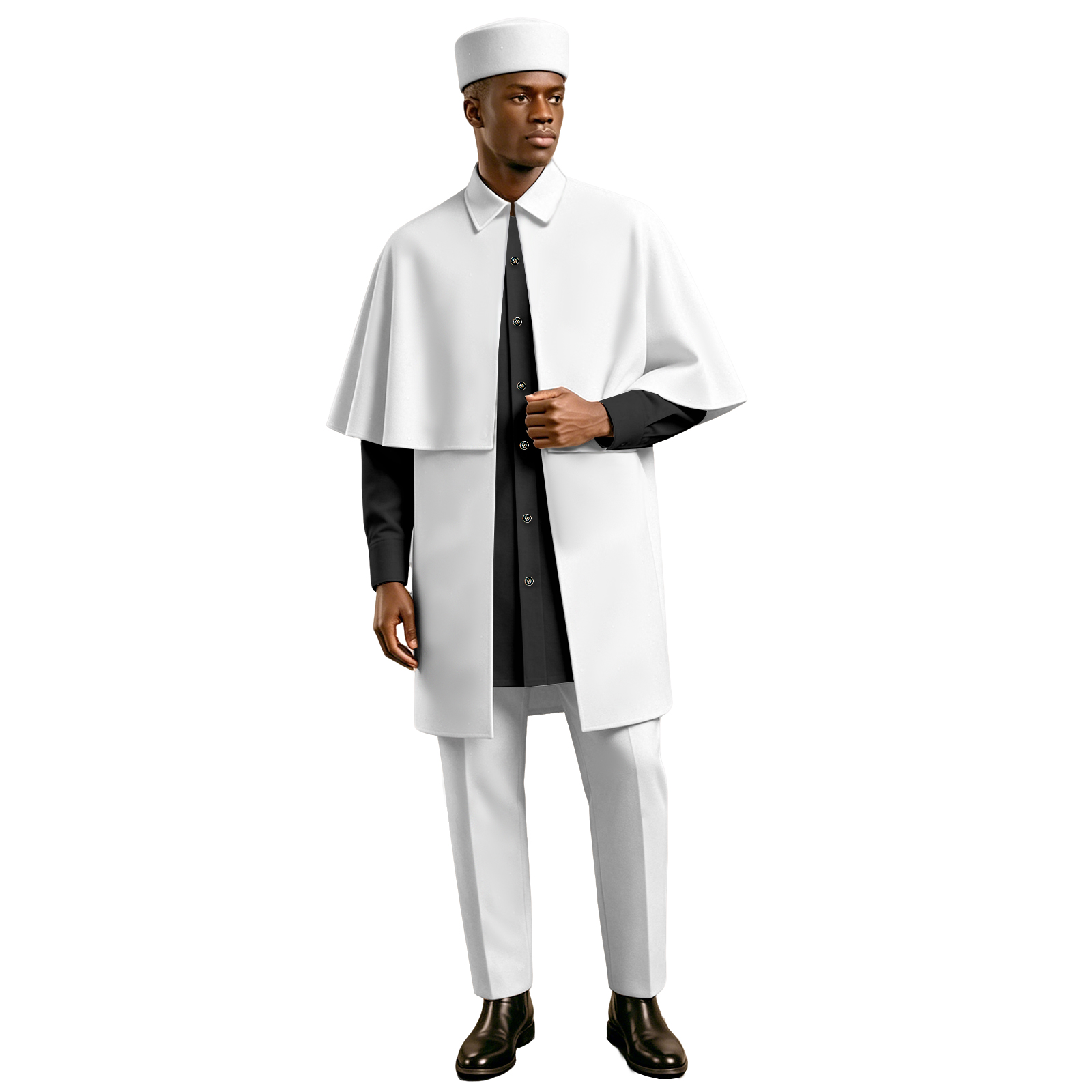 Men'S Formal Ethnic Wear - Erkek Afrika 4 Parçalı Pelerinli Takım