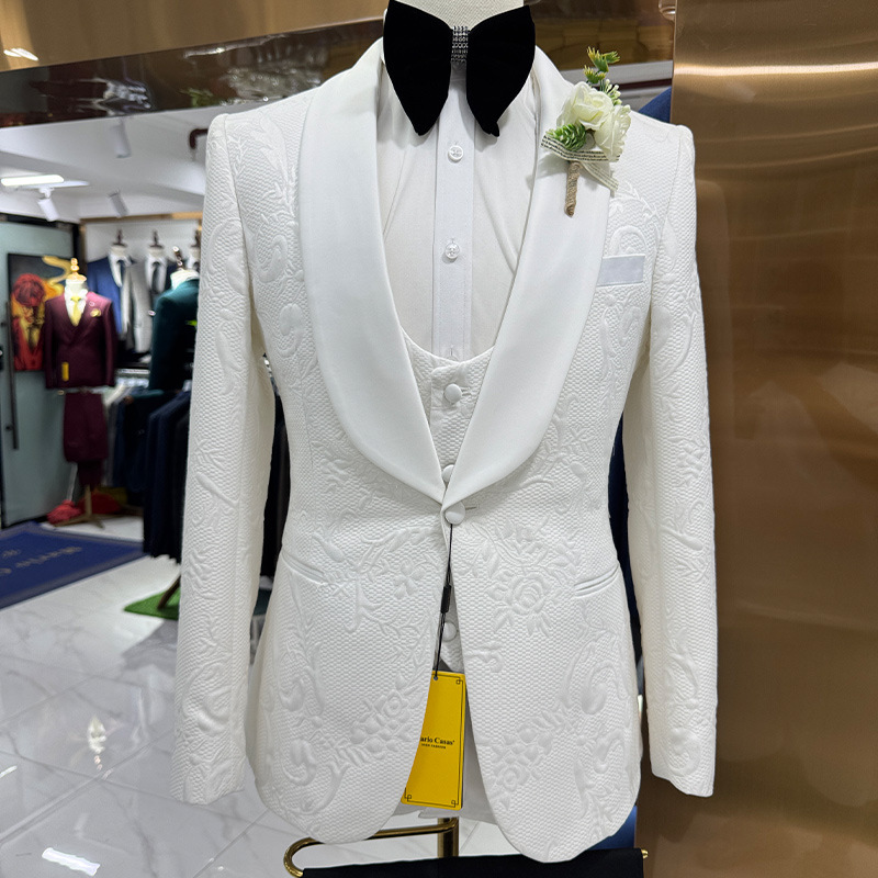 Men Formal Wear Pants - Erkek Düğün Takımı Beyaz 3 Parça