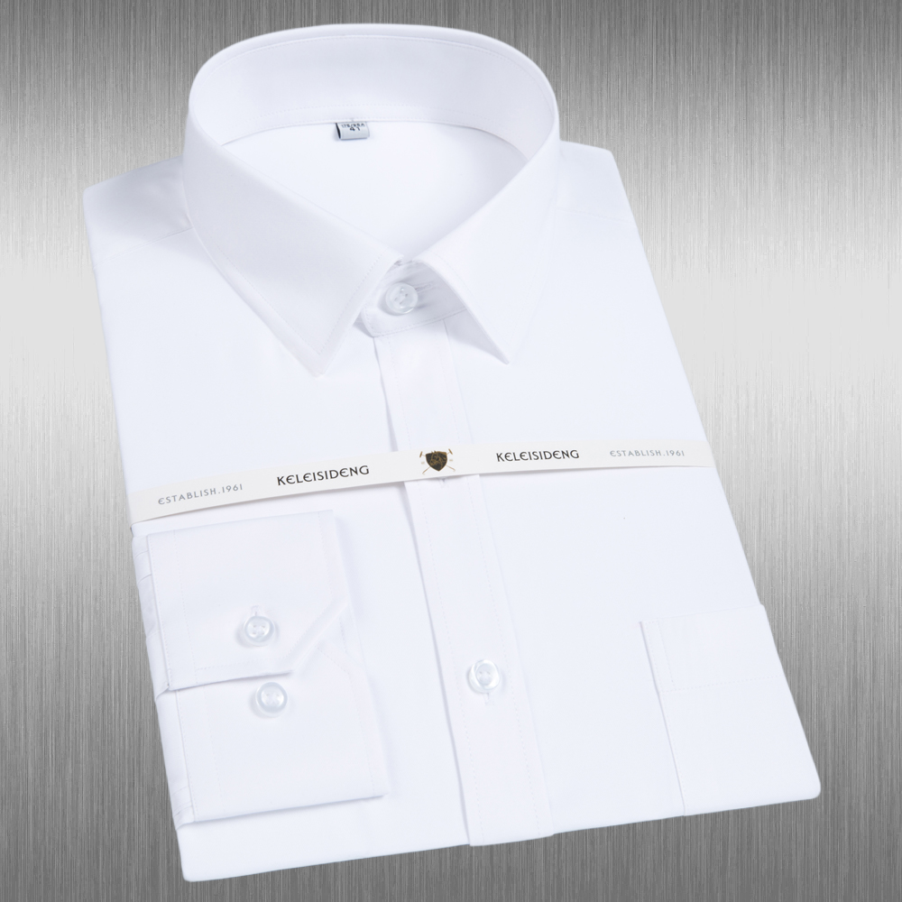 Men Formal Office Wear Shirts - Beyaz Düz Renk Erkek Uzun Kollu