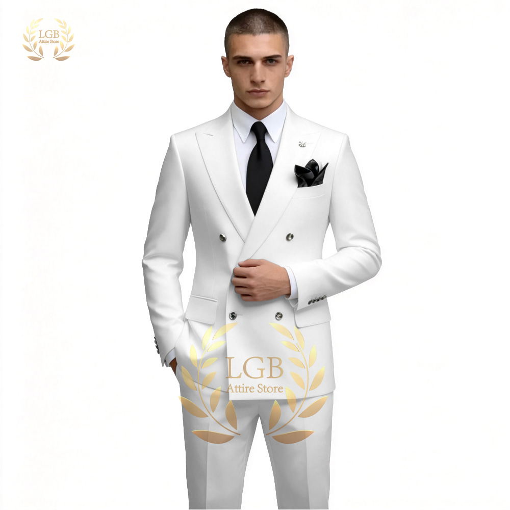 Men'S Formal Evening Wear - Erkek Beyaz Kruvaze Takım Elbise 2