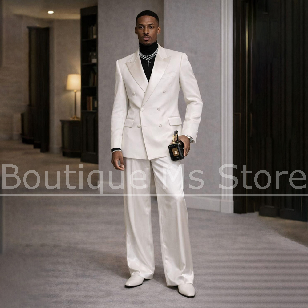 Men'S Formal Evening Wear - Erkek Beyaz Saten Takım Elbise 2