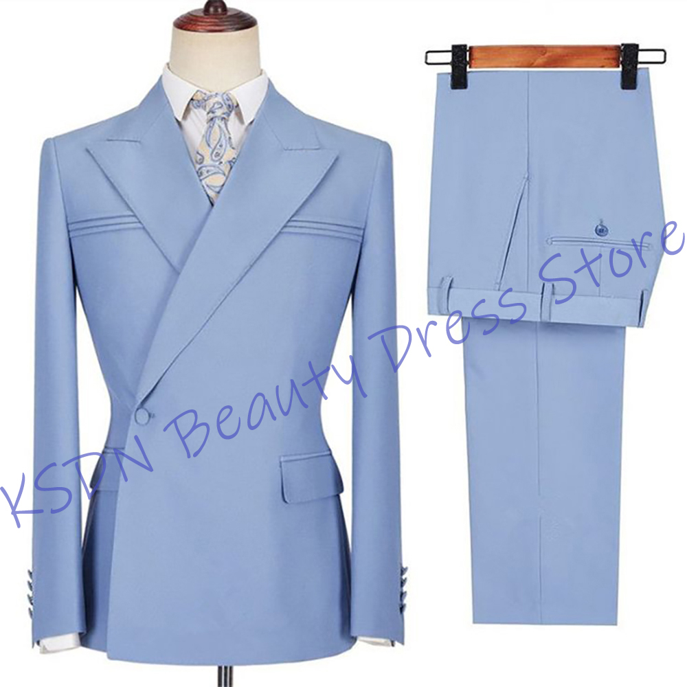 Men'S Formal Evening Wear - Zarif Erkek Gökyüzü Mavisi Takım Elbise