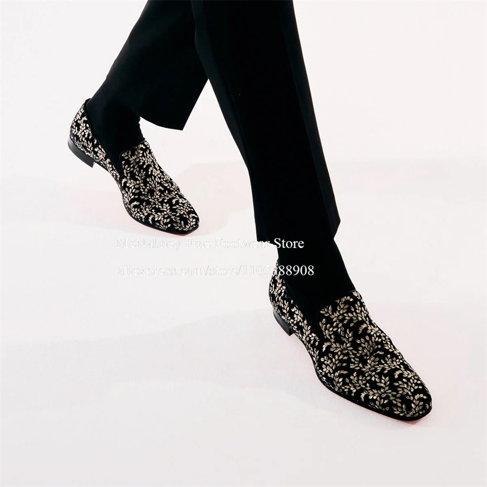 Men'S Formal Party Wear Shoes - Siyah İpek Kadife Slip-On Loafer Erkek