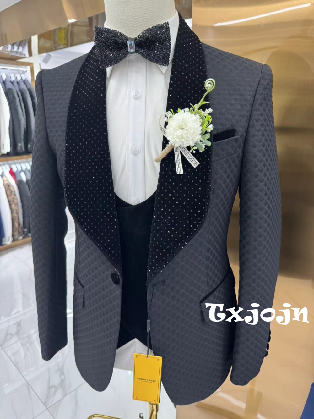 Men Formal Wear Pants - Yeni Lüks Boncuklu Smokin 3 Parça