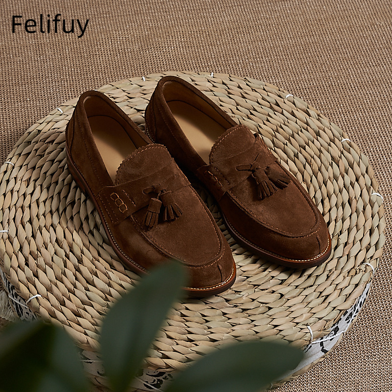 Men'S Formal Party Wear Shoes - Yeni Kahverengi Erkek Düz Loaferlar İnek