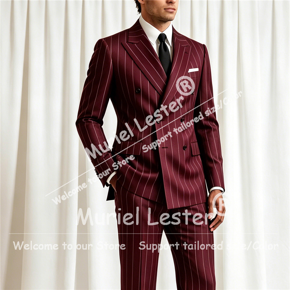 Men Formal Wear Pants - Zarif Çizgili Takım Elbise Erkek 2