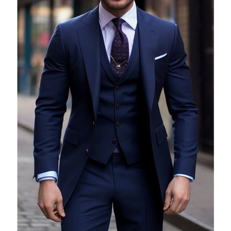 Men Formal Wear For Wedding - Lacivert 3 Parça Rahat Erkek Takım