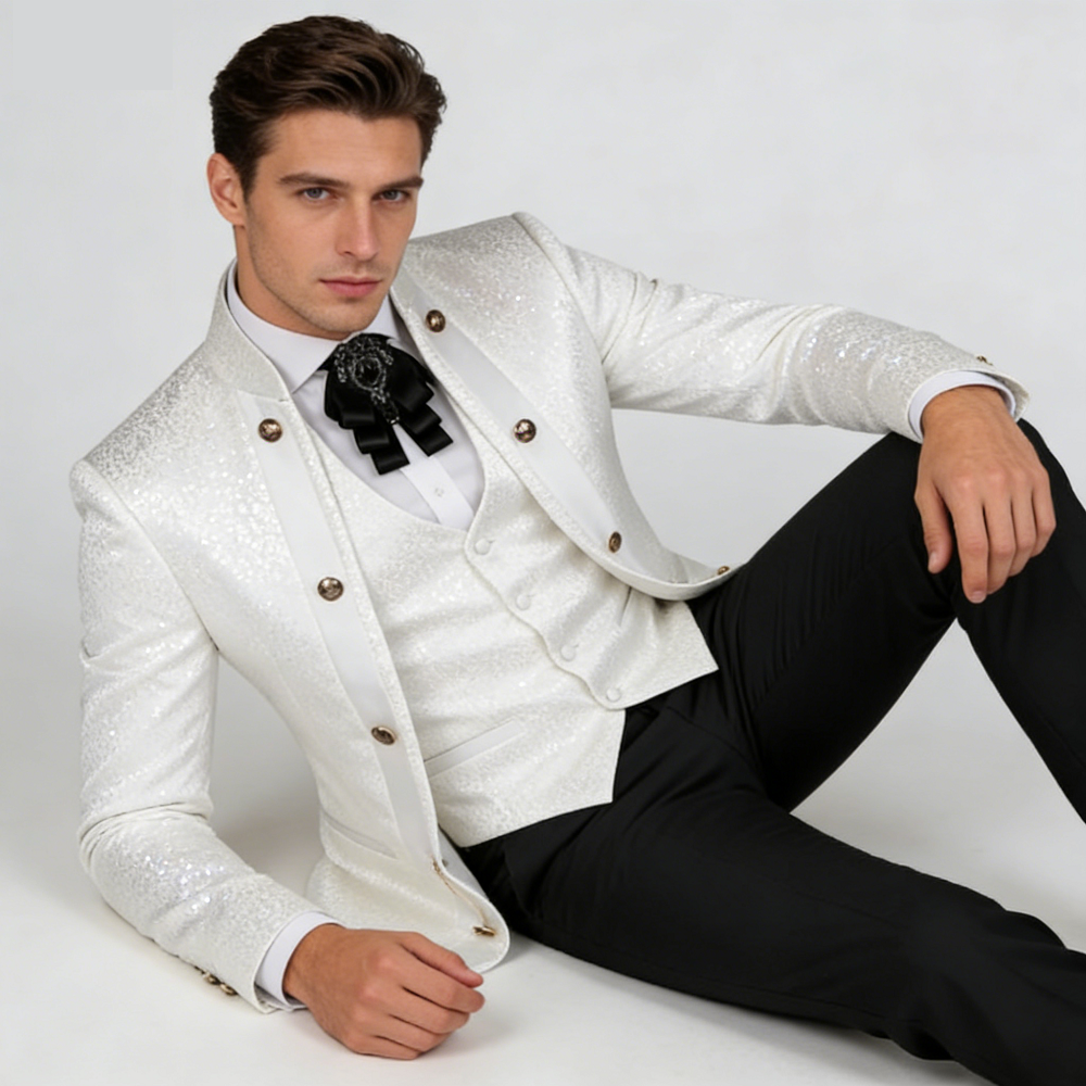Men Formal Wear Pants - Erkek Üç Parçalı Takım Elbise Çiçek