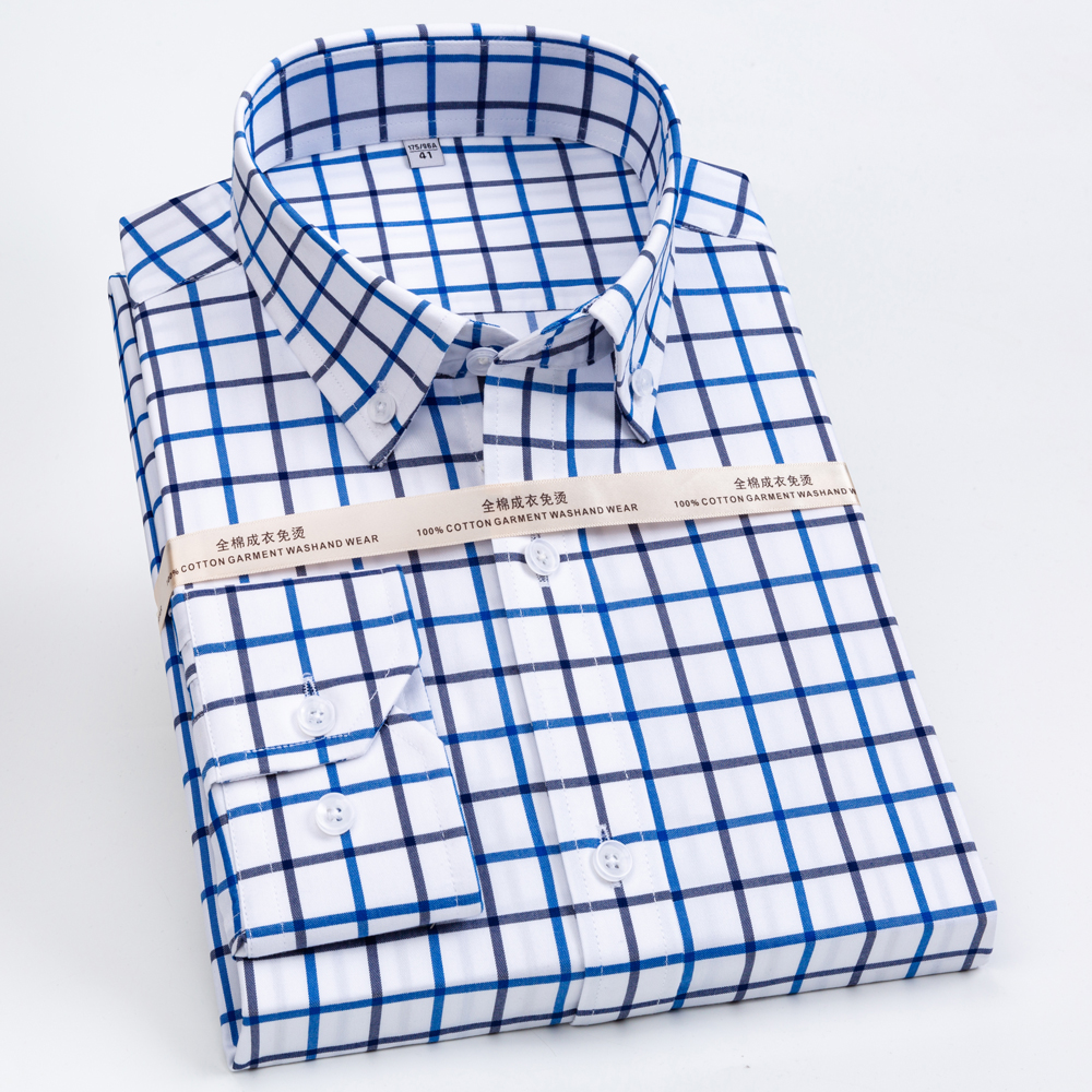 Men Formal Office Wear Shirts - Erkek Ekose Desenli Düz Yaka Kırışmaz