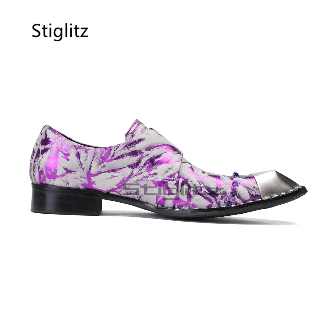 Men'S Formal Party Wear Shoes - Mor Baskılar Hakiki Deri erkek ayakkabıları