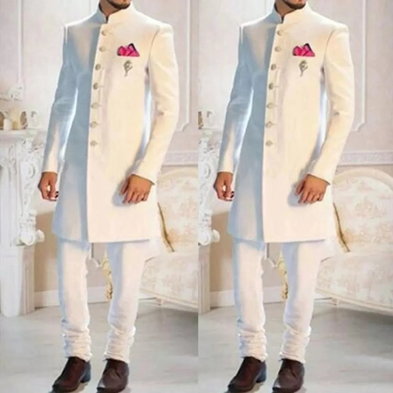 Men'S Formal Ethnic Wear - Moda tasarımı beyaz Stand yaka tek
