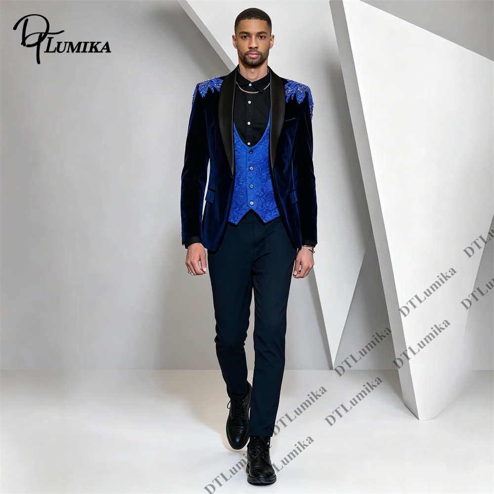 Men Formal Wear Pants - Peagent Erkekler 3 Parça Kadife Takım
