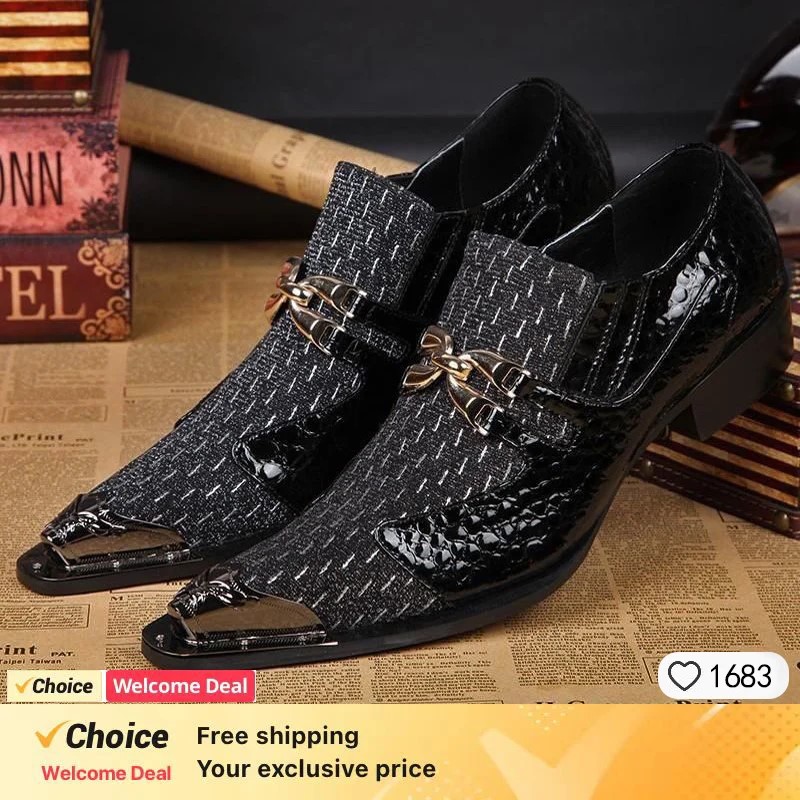 Men'S Formal Party Wear Shoes - İlkbahar ve Sonbahar Timsah Derisi Desenli
