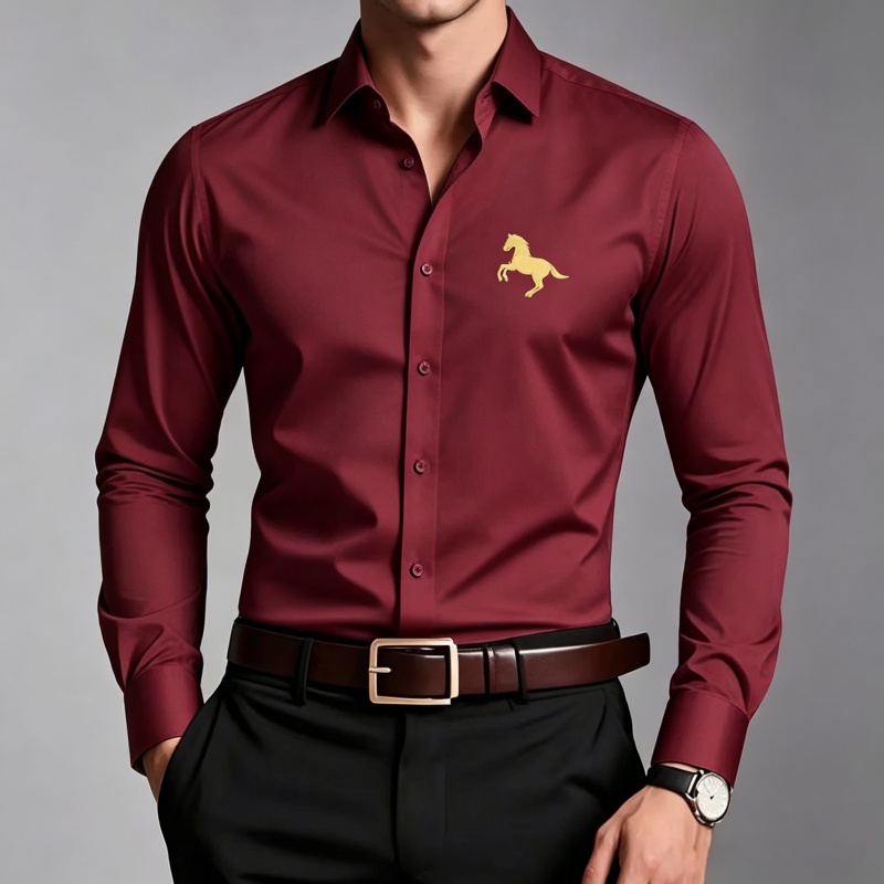 Zarif Altın At Logolu Baskılı  - Men Formal Office Wear Shirts incelemesi ve fiyatı